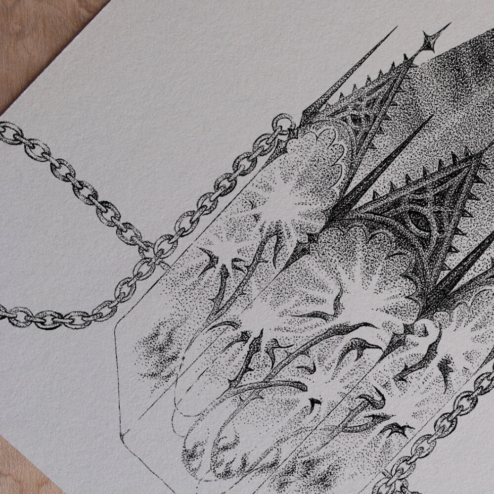 Close-up of stippling details.