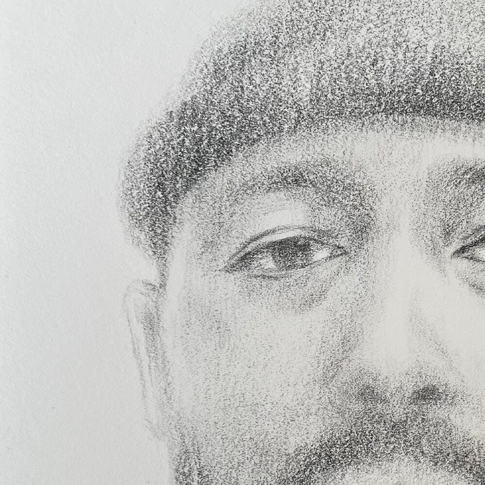 Portrait, black colored pencil.